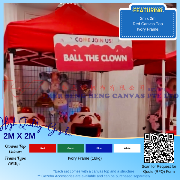 2m x 2m High Quality Gazebo | Red, Ivory Frame