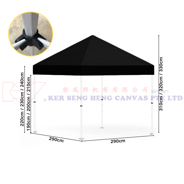 3m x 3m High Quality Gazebo | Black, Ivory Hexagon Frame