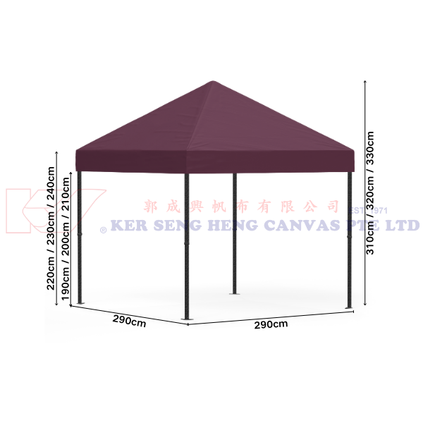 3m x 3m High Quality Gazebo | Burgundy, Black King Kong Frame
