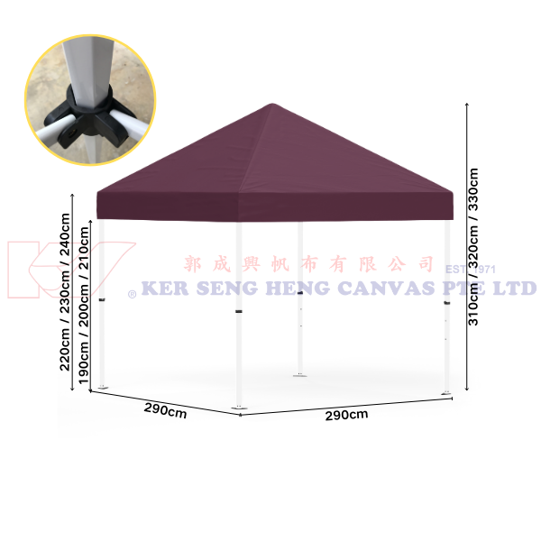 3m x 3m High Quality Gazebo | Burgundy, Ivory Hexagon Frame