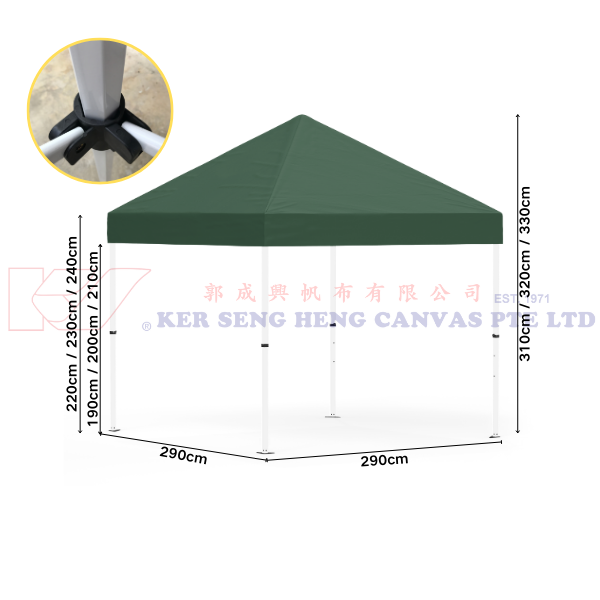 3m x 3m High Quality Gazebo | Green, Ivory Hexagon Frame