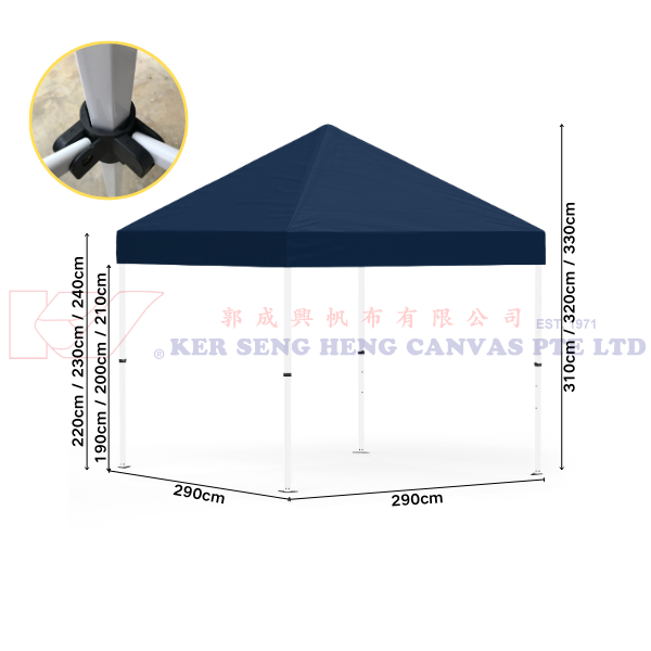3m x 3m High Quality Gazebo | Navy Blue, Ivory Hexagon Frame