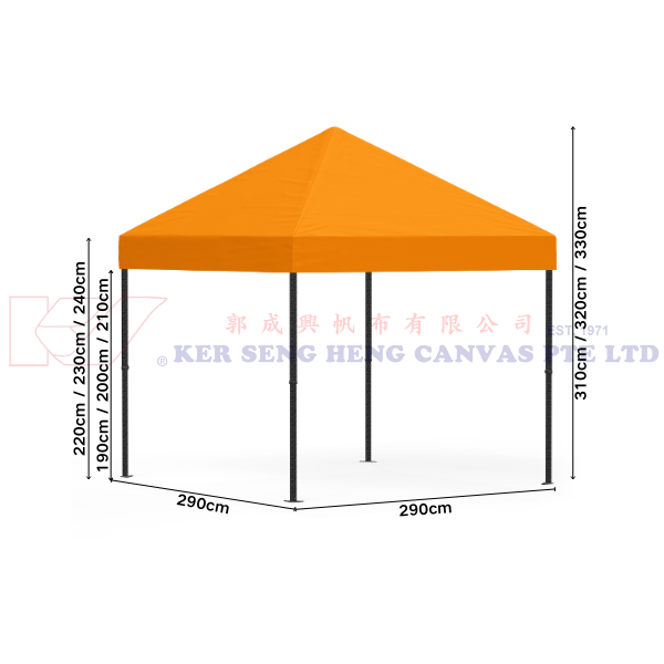 3m x 3m High Quality Gazebo | Orange, Black King Kong Frame