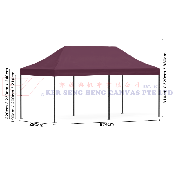 3m x 6m High Quality Gazebo | Burgundy, Black King Kong Frame