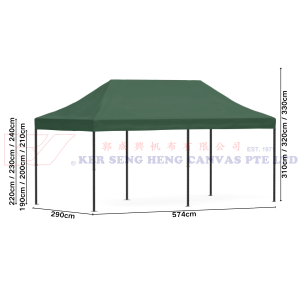 3m x 6m High Quality Gazebo | Green, Black King Kong Frame