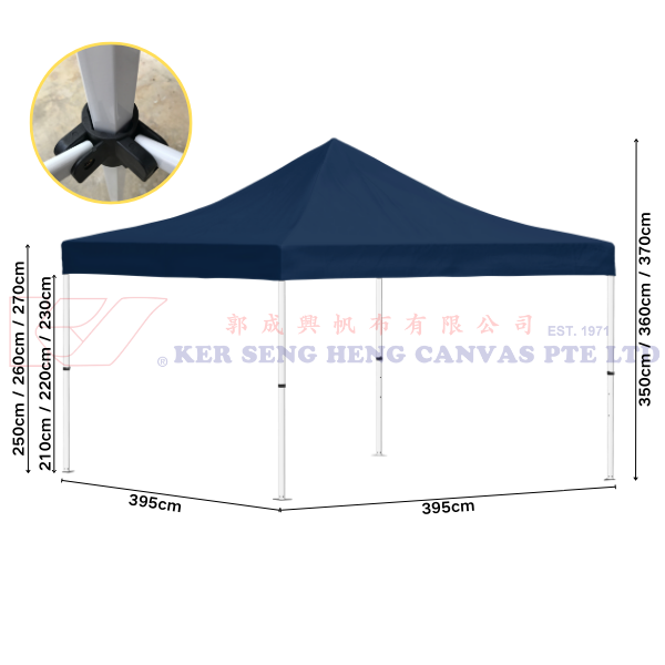 4m x 4m High Quality Gazebo | Navy Blue, Ivory Hexagon Frame
