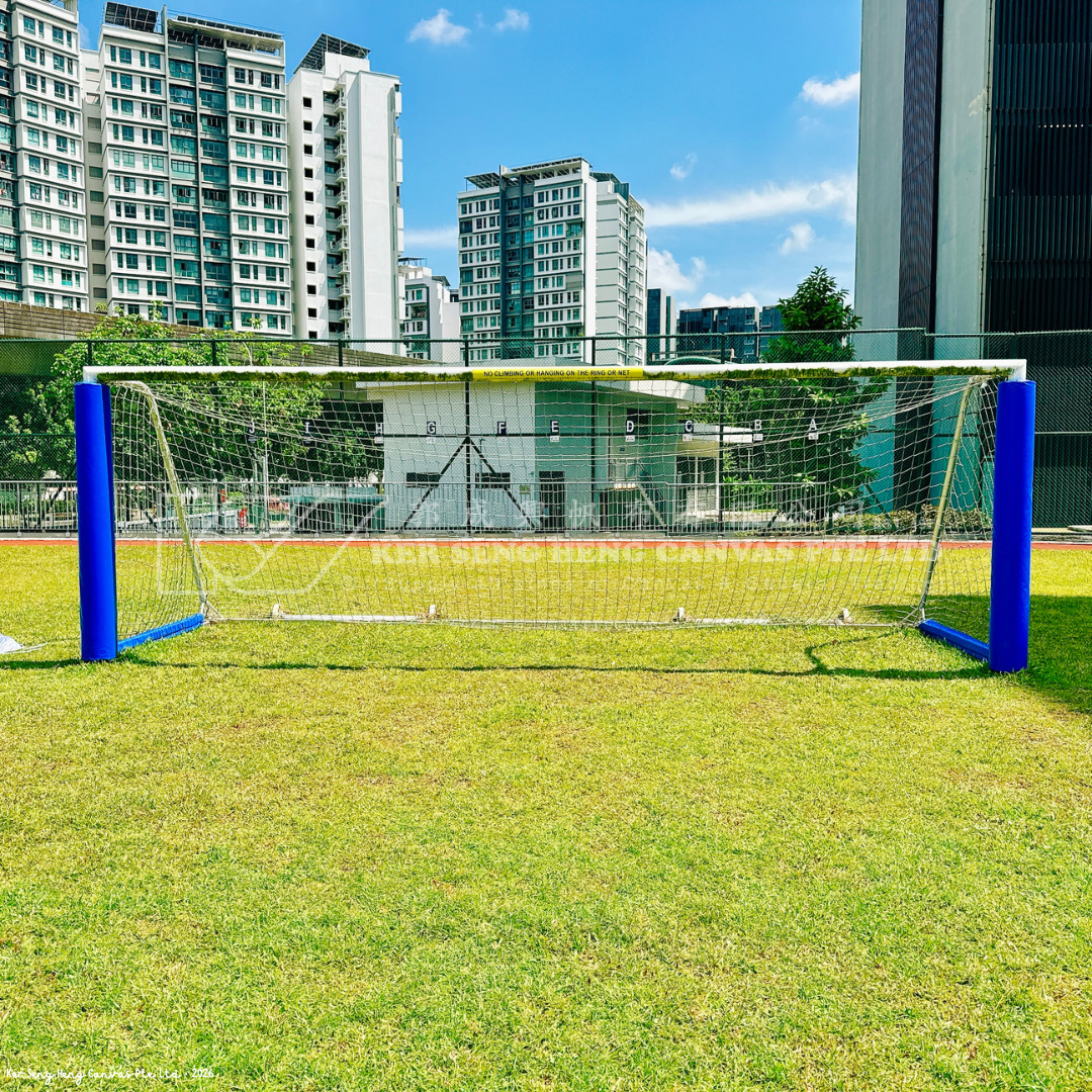 Soccer goal post padding in Singapore made from KSH PVC 0.52FR Blue. KSH Canvas