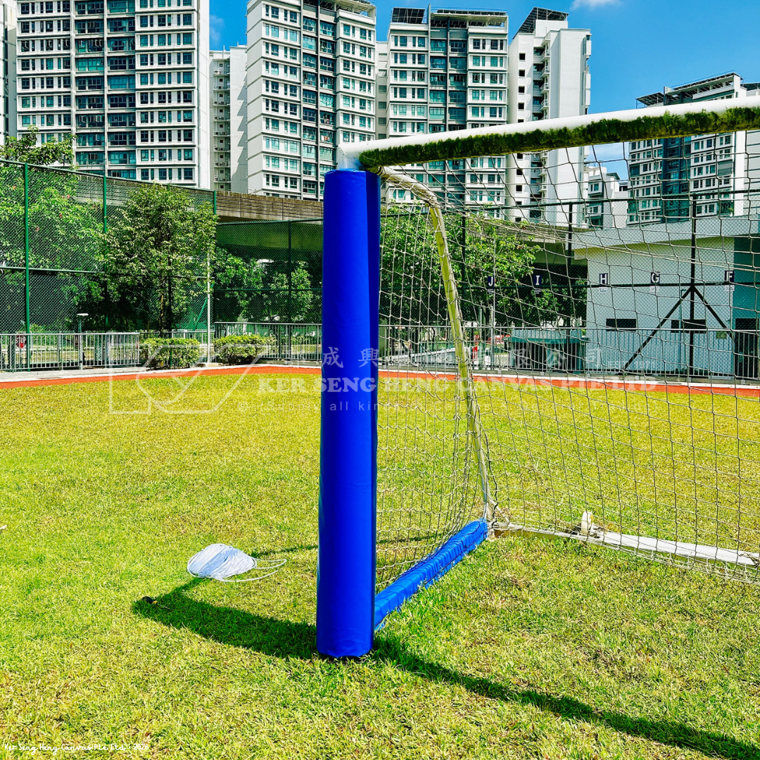 Soccer goal post padding in Singapore made from KSH PVC 0.52FR Blue. KSH Canvas