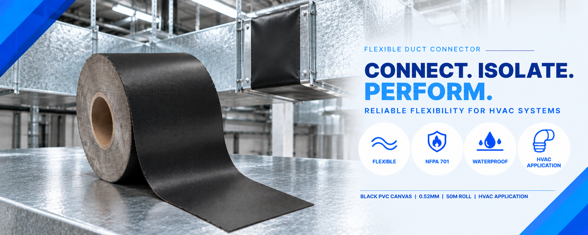 Black PVC flexible duct connector for HVAC systems
