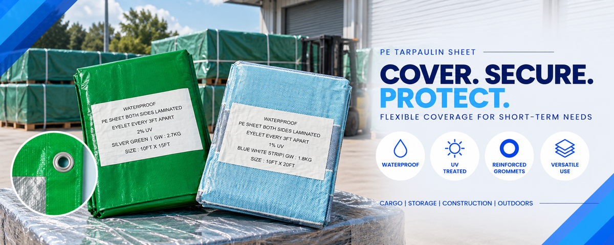 Waterproof PE tarpaulin sheets with reinforced eyelets