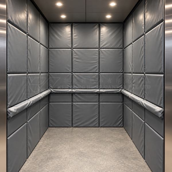 Service lift interior with grey padded protective panels on the side walls | KSH CANVAS